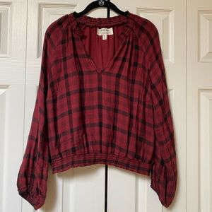 Anthropologie maroon plaid top